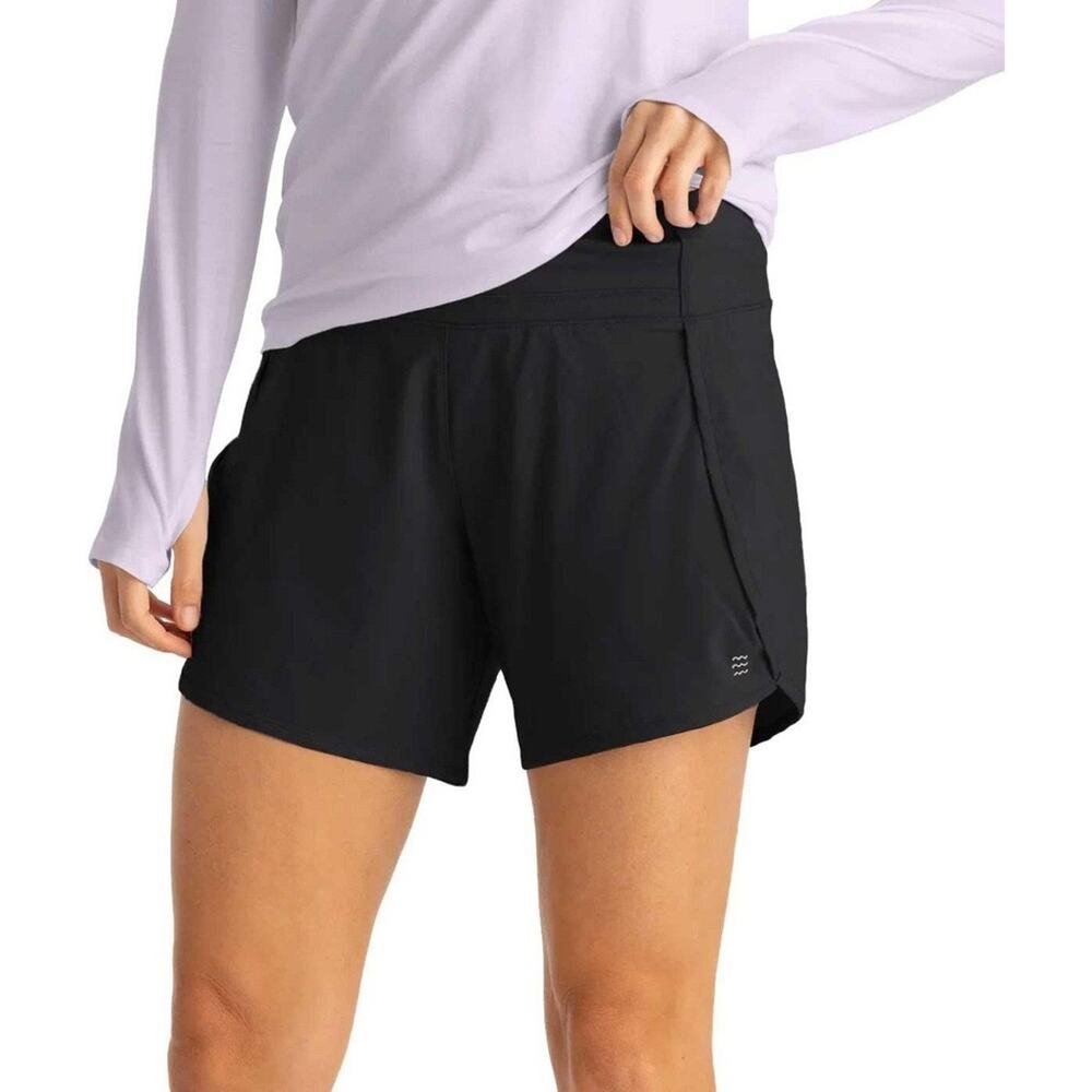 Free Fly Bamboo Lined Breeze 6" Short Womens L Black Zip Pocket Logo NWOT